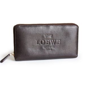 LOEWE Madrid Zippy Wallet Brown Textured Epi Leather Luxury Vintage Rare